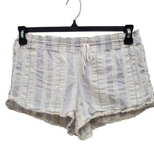 Victoria's Secret White Blue Seersucker Pinstripe‎ Paperbag Waist PJ Bottoms M